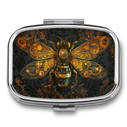 Metal 2 Compartment Pill Organizer Travel Friendly Portable Compact Pill Box Cute Pill Case to Hold Vitamins,Fish Oil,Supplements,Meds,Tablet for Purse,Pocket. (Bee) - color: Bee