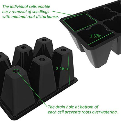 Gardzen 30 Pack 6-Cell Seed Starting Tray for Seedlings, Plant Starter Trays with Drainage Holes for Seed Germination, 5.4x3.7 inches, Black | Plant Starter Trays for Seed Germination and Seedlings, 5.4"x3.7" Growing Cells with Drainage Design for Healthy