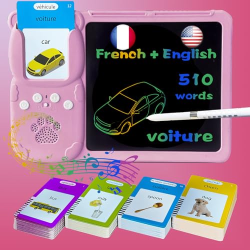 Drawing Writing Tablet for Toddlers - Bilingual Talking English French Flash Cards for Kids 3-12, Sensory Toys for Autistic Children, 510 Sight Words, Travel Activity (French, Pink) - color: French, size: Pink