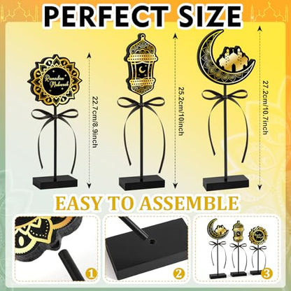 3 Pieces Ramadan Decorations Eid Mubarak Table Decor Wooden Set, Islamic Ramadan Tiered Tray Decor for Muslim Party Tabletop Decor Home (Classic) - style: Ramadan Classic