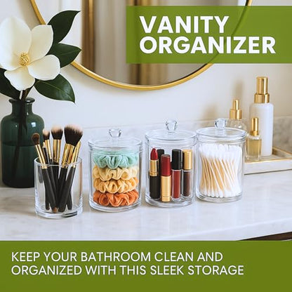 Acrylic Qtip Holder Bathroom Set, Bathroom Containers with Lids, Clear Plastic Apothecary Jars, Q Tip Holder Bathroom Set, Cotton Swab Holder, Cotton Ball Holder (Pack of 4) - size: Pack of 4
