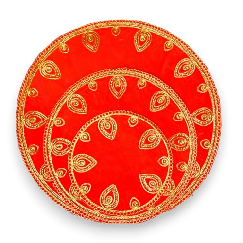 LOVENSPIRE Round Decorative Red Velvet Pooja Aasan Cloth for Mandir & Home Decoration – Traditional Indian Prayer Mat for Diwali, Navratri, and Festival Rituals All 3 Sizes - size: All 3 Sizes