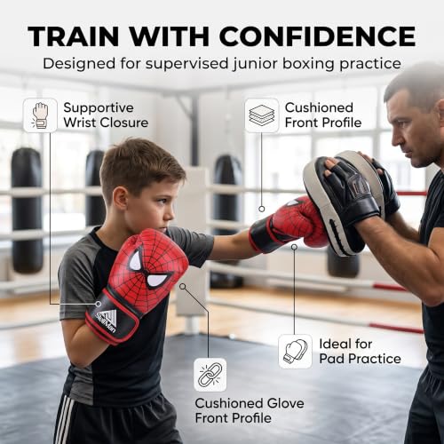 Boxing Gloves Red for Kids 6oz 8oz – Muay Thai MMA Kickboxing Training & Sparring Gloves with Hook and Loop Wrist Support and Breathable Ventilation - size: 8 oz