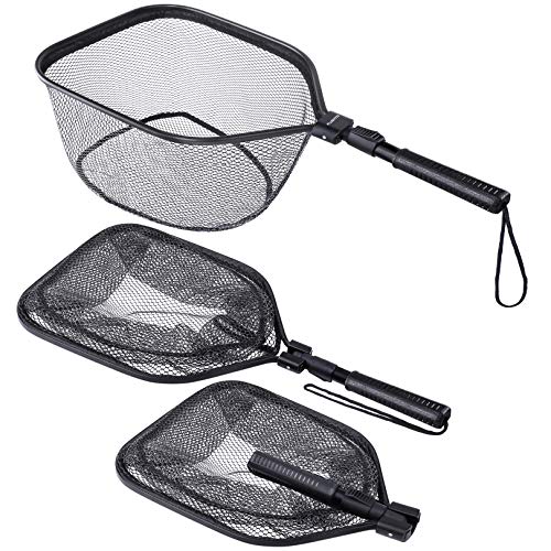 PLUSINNO Fly Fishing Net, Bass Trout Landing Net, Folding Fishing Nets Fresh Water, Safe Fish Catching or Releasing - color: 17" x 12" Hoop Size (24.5"Extend Length)