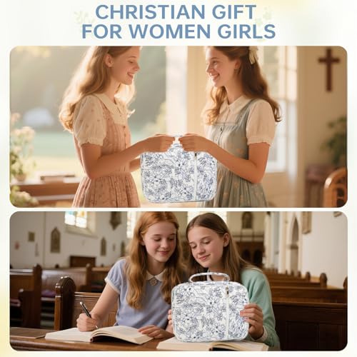 Bible Cover Case for Women Large Bible Cover with Durable Handle Quilted Bible Carrying Case for Girls Bible Study Supplies Accessories (Big Blue Flower, Big Blue Flower) - color: Big Blue Flower