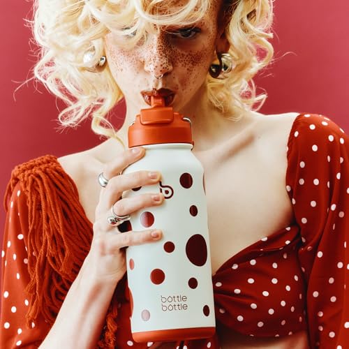 BOTTLE BOTTLE 32oz Insulated Water Bottle with Pill Box | Stainless Steel,Sport Water Bottle, with Straw Dual-use Lid and Pill Box, Design for Gym - color: Polka Pop