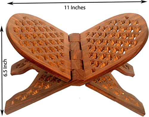 Craftsman 13 Inch Rahel Holy Book Stand for Pooja puja Gita Quran Bible Stand Holder. Folding Religious Rosewood Prayer Wooden Book - color: 2. Brown