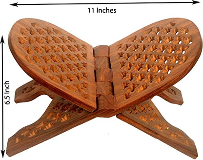 Craftsman 13 Inch Rahel Holy Book Stand for Pooja puja Gita Quran Bible Stand Holder. Folding Religious Rosewood Prayer Wooden Book - color: 2. Brown