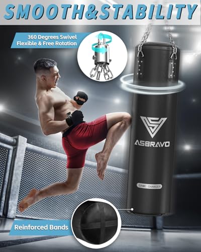 Punching Bag for Adults, 4ft PU Heavy Boxing Bag Set 12OZ Gloves for MMA Muay Thai Kickboxing Training Home Gym, Martial Art (Unfilled) - color: Black