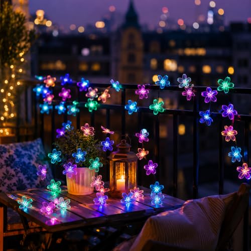 Pastel Easter Flower String Lights, 33ft 100 LED USB Powered with Timer - color: Multicolor