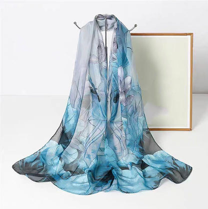 Xyueanlo Women's Chiffon Scarf Lightweight Scarves Fashion Elegant Floral Print Scarfs Shawls - color: Lotus Light Blue