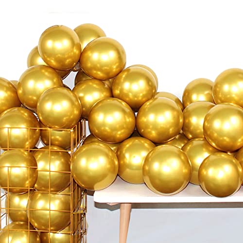 12 Inch 100 Pcs Latex Metallic Chrome Balloons Helium Shiny Thicken Balloons Party Decoration (Gold) - color: Gold