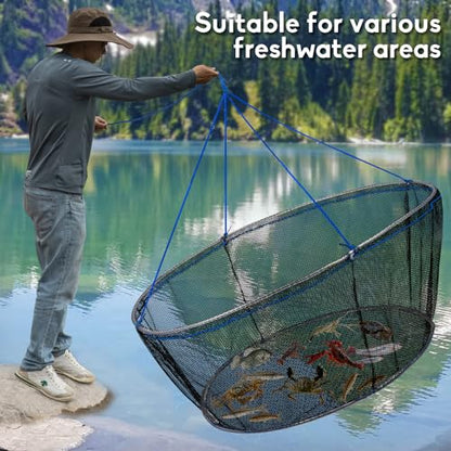 QualyQualy Foldable Fishing Net, Landing Fishing Pier Nets 31"/40" Hoop, Drop Net for Pulling Up Fish with Rope, Portable Bridge Fishing Net for Minnows, Crawfish, Shrimp - size: Rubber - 31 Inch Hoop