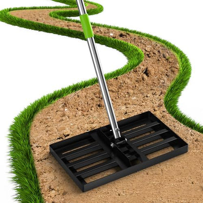 GARDTECH 16x10 Anti-Flip Lawn Leveling Rake,76" Adjustable Handle | Heavy Duty Stainless Steel,2mm Plate, for Topdressing, Sandbox, Garden Beds, Lawn Repair,Dog Spots - size: 16''x10''