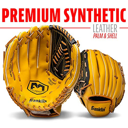 Franklin Sports Field Master Baseball + Softball Glove - Field Master Adult + Youth Baseball + Softball Mitt - Men's + Women's Gloves - color: Tan, style: 13" - Basket "V" Web