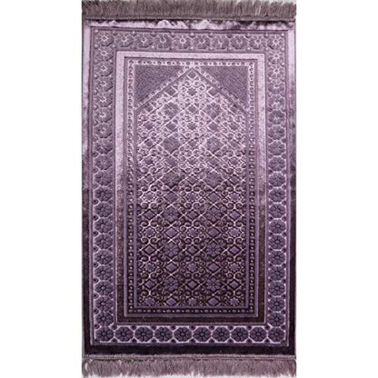 Modefa Velvet Prayer Rug - Soft Plush Turkish Janamaz Sajada Carpet for Men and Women - Plain Solid Prayer Mat Ramadan Eid Gift - with Prayer Beads - Luxury Floral Stamp (Lilac) - color: Lilac