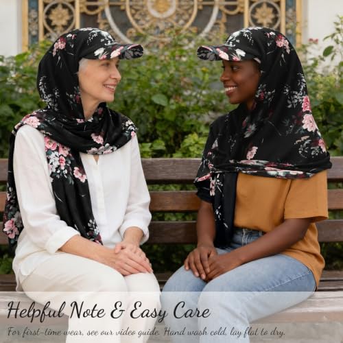 ZLYC Women Muslim Hijab Scarf with Visor Built-in Undercap Sun Protection Headwrap - color: Floral Black