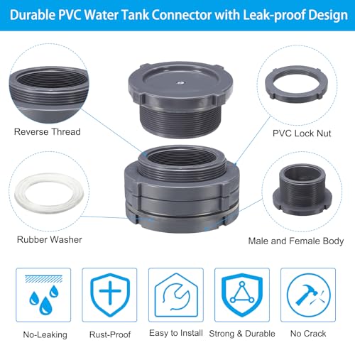 PATIKIL PVC Bulkhead Fitting with Plug NPT3", Bulkhead Water Tank Connector with Silicone Seal Gasket Garden Hose Fitting with Plug for Rain Bucket, Sinks, Aquariums, Gray