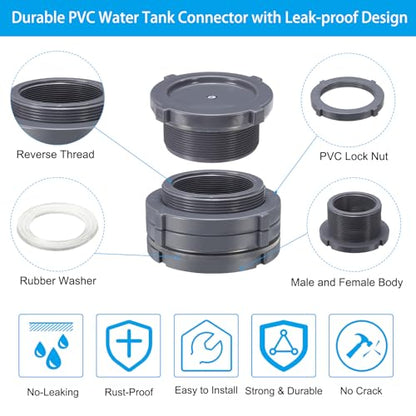 PATIKIL PVC Bulkhead Fitting with Plug NPT3", Bulkhead Water Tank Connector with Silicone Seal Gasket Garden Hose Fitting with Plug for Rain Bucket, Sinks, Aquariums, Gray