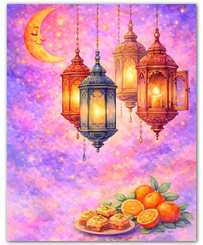 ZUKIY Islamic Wall Art - Lanterns and Oranges - Muslim Wall Decor for Living Room - Islamic Home Decor - 8x10 Unframed Poster - color: Lanterns and Oranges