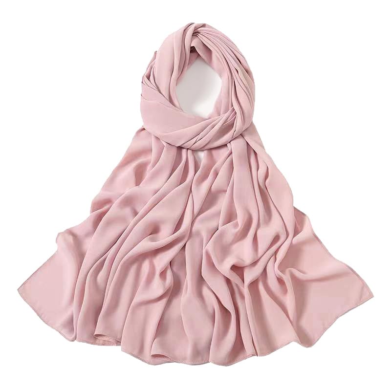 Heavy Not Easily See Through Long Chiffon Hijab Scarf for Women, Amazing Smooth Muslim Head Scarves - color: Light Pink