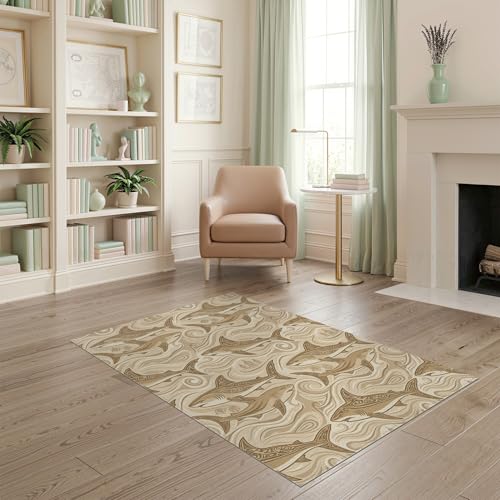 4'x6' Washable Bohemian Swirl Accent Rug, Tan Non-Shedding Small Carpet Pet Friendly & Non-Slip for Playroom, Bedroom, Reading Nook | Ref:2067663 - color: Beige/Pattern 21, size: 4' x 6' (Rectangular)