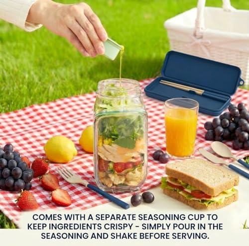 Salad Pod 34oz, Portable Salad Container with Leakproof Dressing Cup, Side Opening & Premium Stainless Steel Cutlery, BPA-Free Meal Prep Lunch Box for Office, Gym & Travel
