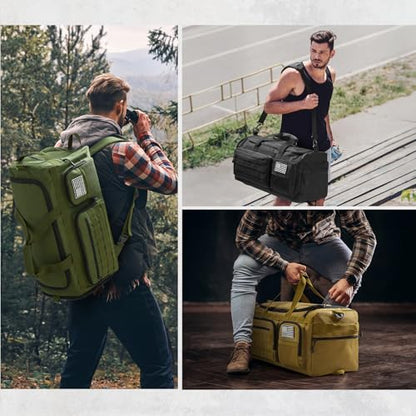 G4Free 3-in-1 Duffle Bag Travel Gym Sports, Large Tactical Duffel Backpack | 50L/65L with Shoes Compartment and Wet Pocket, Military Workout Bag for Men and Women, Khaki - color: Khaki