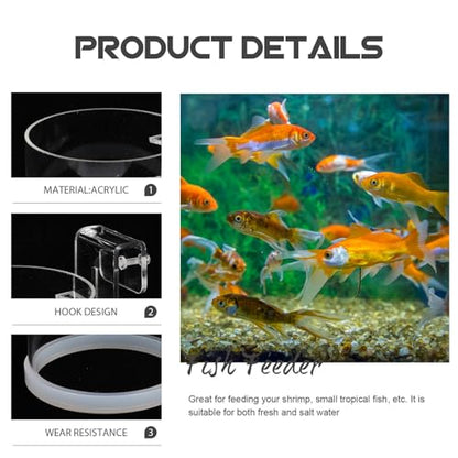 ULTECHNOVO Fish Feeding Ring Aquarium Feeder Circle Reusable Acrylic Floating Fish Food Feeder and Aquariums with Suction Cup Small Size for Tropical and Freshwater