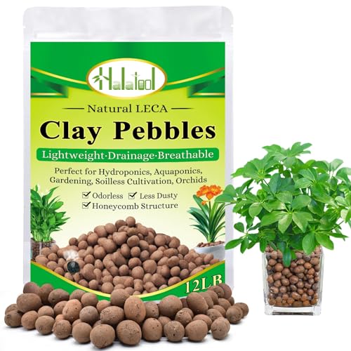 Halatool 12LB Leca Clay Pebbles for Plants, 4-16mm Hydro Balls for Drainage | Reusable, Lightweight Leca Balls for Root Rot Prevention, Semi-Hydroponics, Terrariums, Orchids, Indoor Outdoor Potted Plants - size: 12LB
