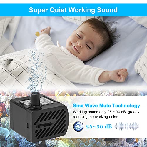 DaToo 50GPH 3W Small Submersible Water Pump Mini Fountain Pump Ultra Quiet For Aquarium Fish Tank Pond Statuary Hydroponics - size: 3W 50GPH (With 3.3ft Free Tubing)