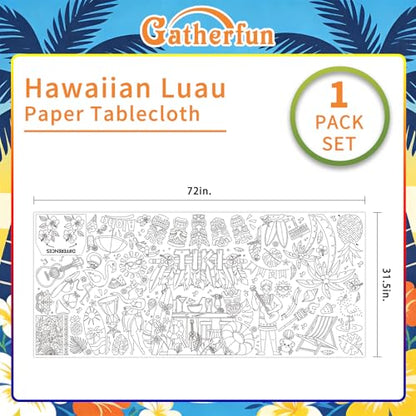 Gatherfun Hawaiian Luau Party 자이언트 컬러링 식탁보, 80.9 x 182.9cm(31.5 x 72인치), 하와이안 파티 장식, 티키 파티 장식, 학교 파티용 컬러링 테이블 커버 - style: TIKI