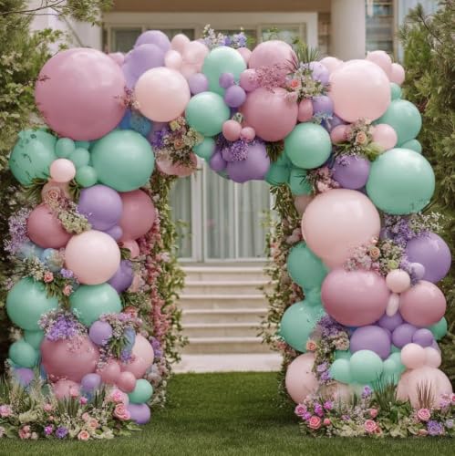 Double Stuffed Pastel Balloon Garland Pink Purple Green Colorful Balloon Arch Gold Metallic Latex Kit For Mermaid Baby Shower Princess Ice Cream Birthday Party Decoration - color: Pastel Colorful