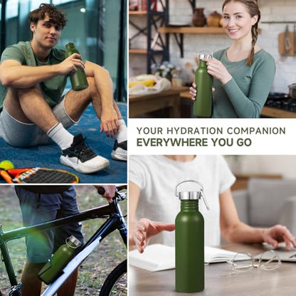 Volhoply 26oz Uninsulated Single Walled Water Bottle, Stainless Steel Reusable Water Bottles with Handle & Carabiner, BPA Free Wide Mouth Water Bottles for Gym Sports Camping（Army Green,1） - color: Army Green