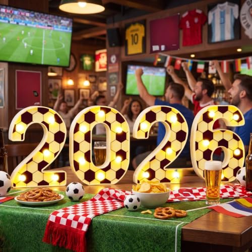 Aurelema 4 Pcs 2026 Soccer Decorations 2026 Marquee Light up Sign Soccer Decorations for Party College Dorm Club Birthday Decor - size: 8.27 inches, style: 2026