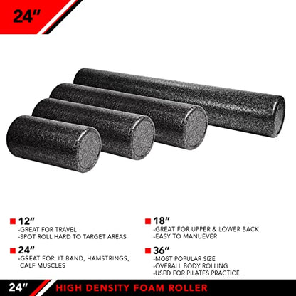 JFIT High Density Foam Roller – EPP Deep Tissue Massage Roller for Muscle Recovery, Myofascial Release & Stretching - color: Black (New), size: 24-Inch