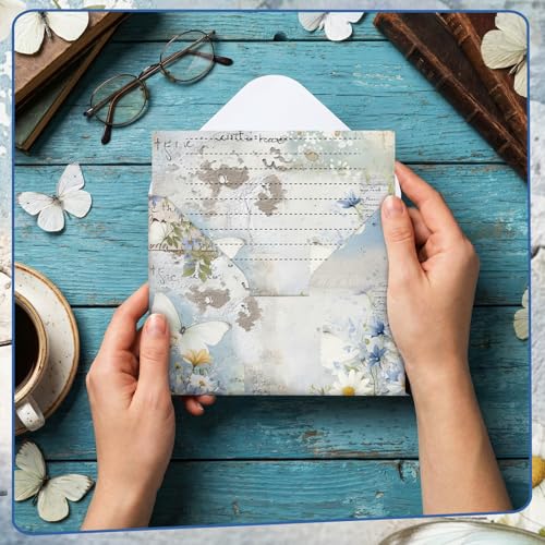 TaoBary 160 Pcs Stationery Paper Set 50 Double Sided Stationery Papers with 50 Matching Envelopes and 60 Round Dot Sticker, 10 Design (Serenity Junk,8.25 x 5.5 Inch) - size: 8.25 x 5.5 Inch, style: Serenity Junk