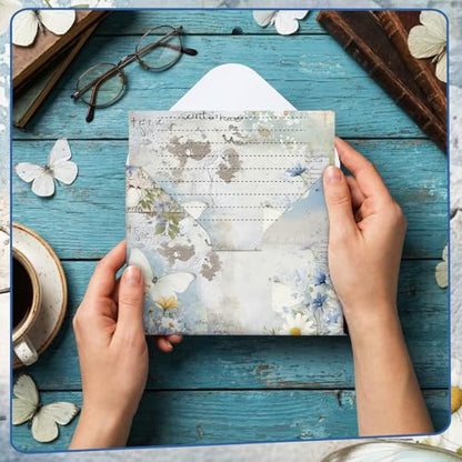 TaoBary 160 Pcs Stationery Paper Set 50 Double Sided Stationery Papers with 50 Matching Envelopes and 60 Round Dot Sticker, 10 Design (Serenity Junk,8.25 x 5.5 Inch) - size: 8.25 x 5.5 Inch, style: Serenity Junk