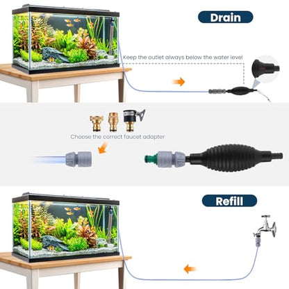 Fish Tank Vacuum Gravel Cleaner Gravel Vacuum for Aquarium 30 Feet | Siphon Aquarium Water Changer for Fish Tank with Four Faucet Adapter and Long Hose - size: 30FT