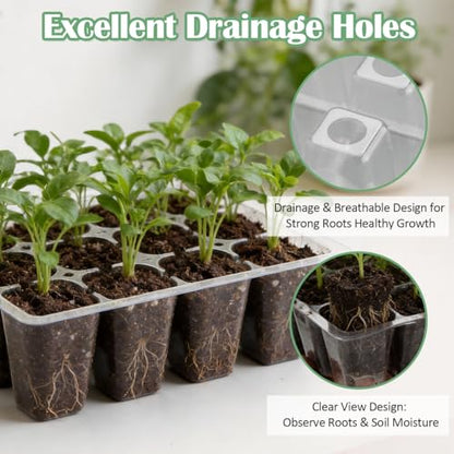 RooTrimmer 60 Pack Reusable 12-Cell Clear Seed Starter Trays - Extra Large Drainage Holes, Easy to Repotted, Clear Transparent Tray for Root Observation, Seed Starting, Fits Standard 1020 Trays - color: Clear, size: 12 Cells-60P