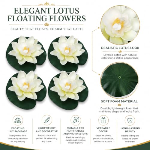 4Pcs Floating Foam Lotus Flowers with Lily Pads, Artificial Pond Plants Ornaments for Pool Aquarium Water Decoration