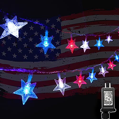 Twinkle Star 4th of July Lights,100 LED 33FT, Red White Blue String Lights - color: *Red & Blue & White, size: Star lights - 49 ft