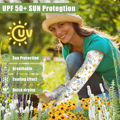 Bebila Gardening Sleeves for Women Farm UV Sun Protection Anti-Scratch Cooling Sleeves with Thumb Hole Arms Cover Outdoors - color: Combination -3