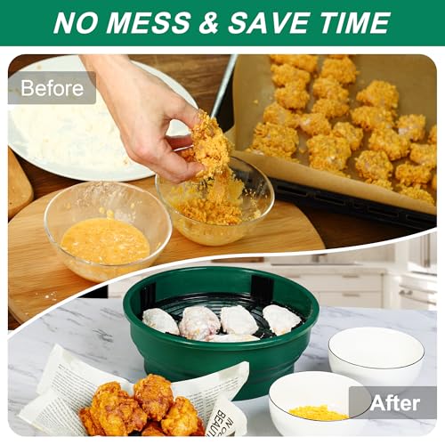 Collapsible Batter Bowl - Breading Bowl Shaker with Lid , Olive Green - color: Olive Green