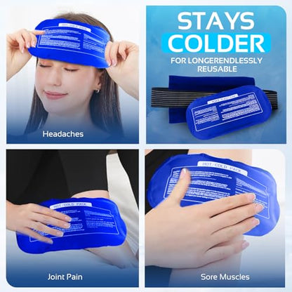 Ice Packs for Injuries Reusable (3-Piece Set) – Hot and Cold Ice Packs for Knee, Reusable Gel Wraps Support, Adjustable Ice Pack Pain Relief for Shoulders, Back Joints Muscles, Knees, Arms and Legs - size: 3 Piece Set - Regular, style: Light Blue
