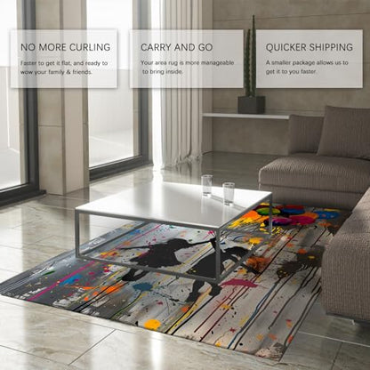 Colorful Graffiti Machine Washable Rug 6'x8'2'' - Girl with Balloons Non Slip Living Room Carpet Street Art Rug for Office Dining Room - size: 6'x8'2''