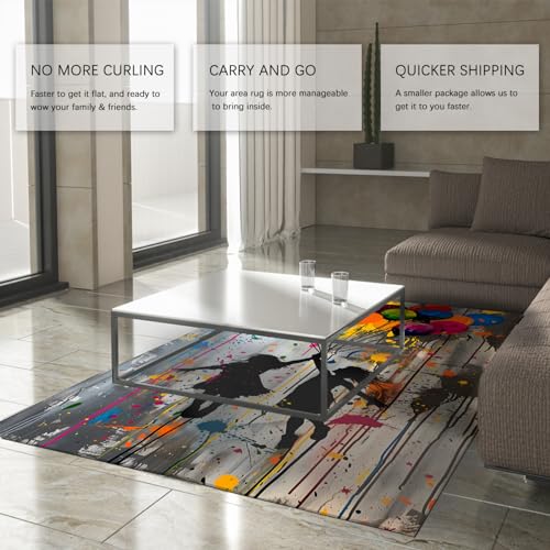 Colorful Graffiti Machine Washable Rug 6'x10' - Girl with Balloons Non Slip Living Room Carpet Street Art Rug for Office Dining Room - size: 6'x10'