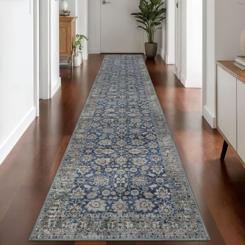 KOZYFLY Vintage Washable Rug Runner 2.6x14 Hallway Rug Runne Blue - color: Blue, size: 2'8" x 14' (Runner)