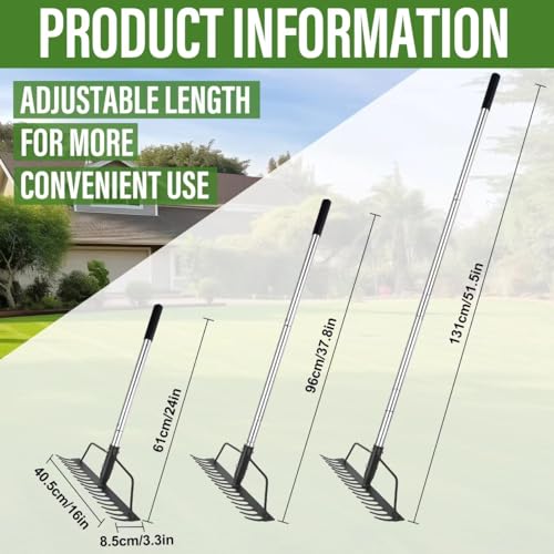 BARAYSTUS 16" Wide Bow Rake, Adjustable Garden Rake for Lawn & Yard