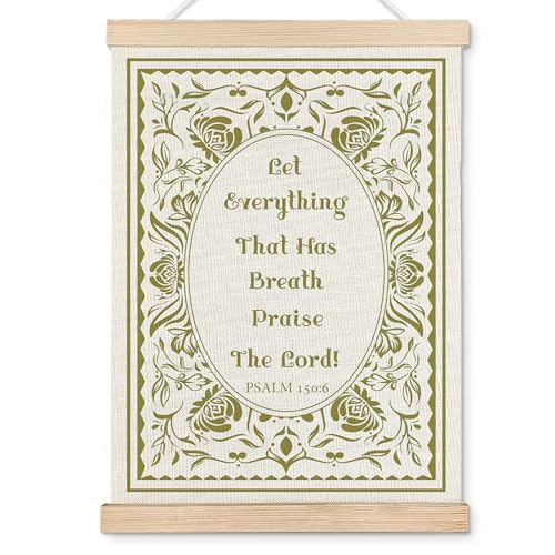 OHDCE Sage Green Floral Christian Wall Art Poster Hanger Frame, Vintage Olive Green Psalm 150:6 Bible Verse Canvas Wall Prints Artwork for Home Living Prayer Room Decor, 12x16 Inch - color: Sage Green Floral Christian